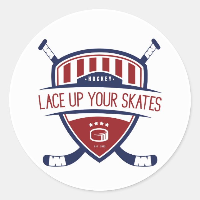 Ice Hockey Blue Red Skating  Classic Round Sticker (Front)