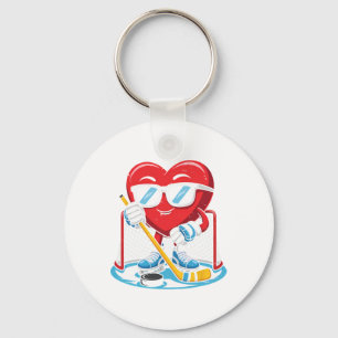 Ice Hockey Boys Men Funny Hockey Heart Love Key Ring
