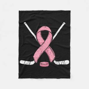 Ice Hockey Breast Cancer Awareness Month Pink Ribb Fleece Blanket