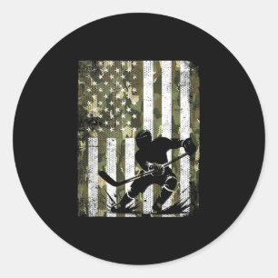 Ice hockey camouflage usa flag hockey player classic round sticker