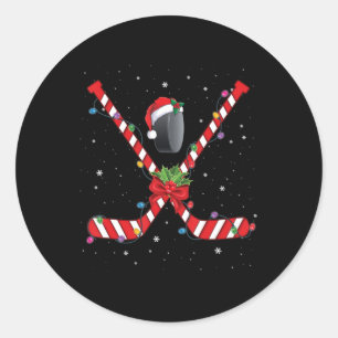 Ice Hockey Christmas Candy Cane Hockey  Classic Round Sticker