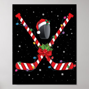 Ice Hockey Christmas Candy Cane Hockey  Poster