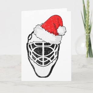 Ice Hockey Christmas Funny Goalie Santa Hat Hockey Card