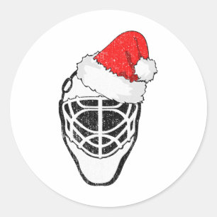 Ice Hockey Christmas Funny Goalie Santa Hat Hockey Classic Round Sticker