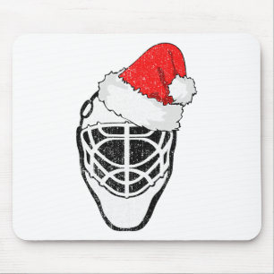 Ice Hockey Christmas Funny Goalie Santa Hat Hockey Mouse Pad
