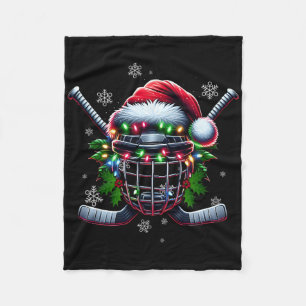 Ice Hockey Christmas Helmet Santa Hat Winter Sport Fleece Blanket