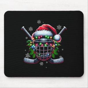 Ice Hockey Christmas Helmet Santa Hat Winter Sport Mouse Pad