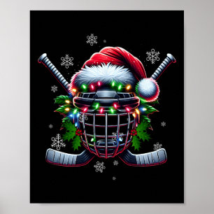 Ice Hockey Christmas Helmet Santa Hat Winter Sport Poster