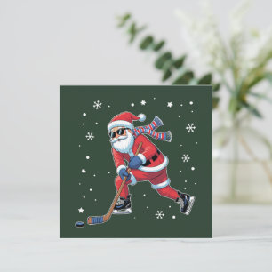Ice Hockey Christmas Santa Playing Ice Sports Team Holiday Card