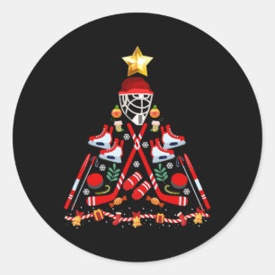 Ice Hockey Christmas Tree Fun Xmas Pjs Player Spor Classic Round Sticker