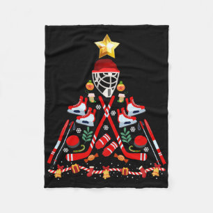 Ice Hockey Christmas Tree Fun Xmas Pjs Player Spor Fleece Blanket