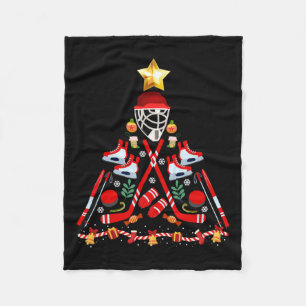 Ice Hockey Christmas Tree Fun Xmas Pjs Player Spor Fleece Blanket