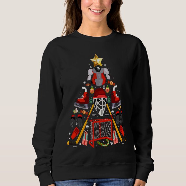 Ice Hockey Christmas Tree Funny X Mas Hockey Playe Sweatshirt (Front)