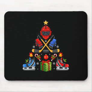 Ice Hockey Christmas Tree Lights Red Santa Hat Xma Mouse Pad