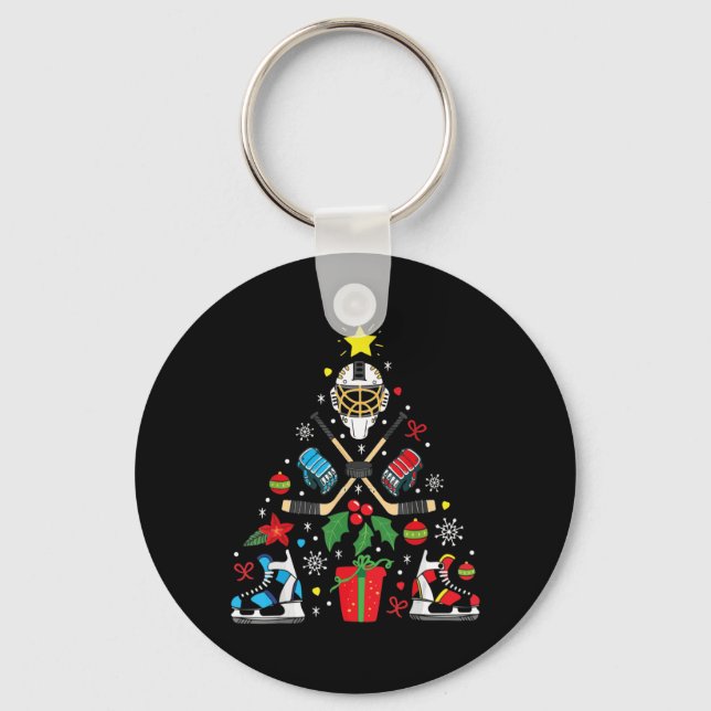 Ice Hockey Christmas Tree Ornaments Fun Xmas  Key Ring (Front)