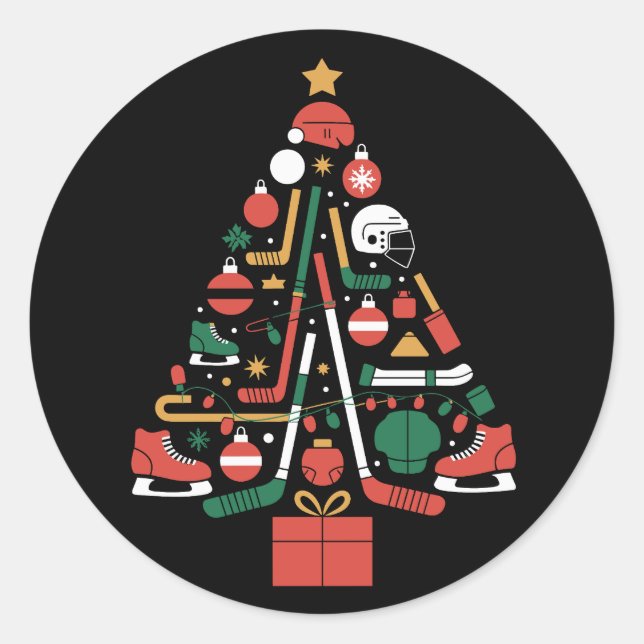 Ice Hockey Christmas Tree Xmas Sports  Classic Round Sticker (Front)