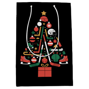 Ice Hockey Christmas Tree Xmas Sports Medium Gift Bag