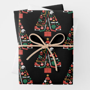 Ice Hockey Christmas Tree Xmas Sports Wrapping Paper Sheet