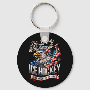 Ice Hockey Clic Aamerican Flag Ice Hockey Key Ring