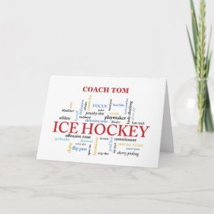 Ice Hockey Coach Custom Name Thank You in Words Card