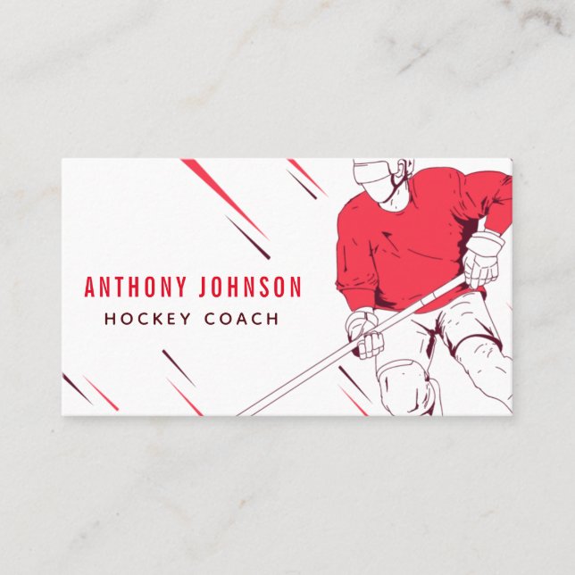 Ice Hockey Coach Instructor Red Social Media Cool Business Card (Front)