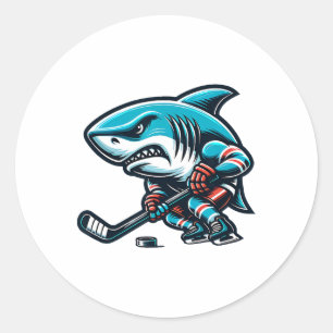 Ice Hockey Cool Shark Fierce Power Play Classic Round Sticker