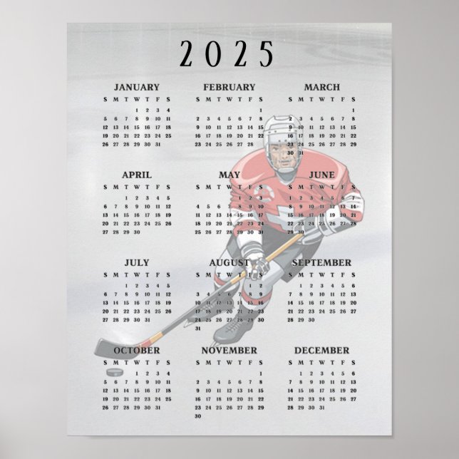 Ice Hockey Design 2025 Calendar Poster (Front)