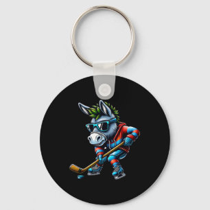 Ice Hockey Donkey Playing Cool Sports  Key Ring