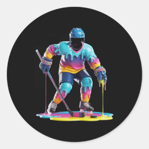Ice Hockey Drip Ice Cream Tie Dye Hockey Player Ho Classic Round Sticker