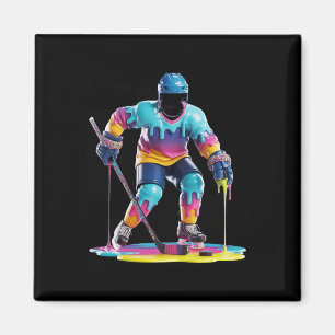 Ice Hockey Drip Ice Cream Tie Dye Hockey Player Ho Magnet