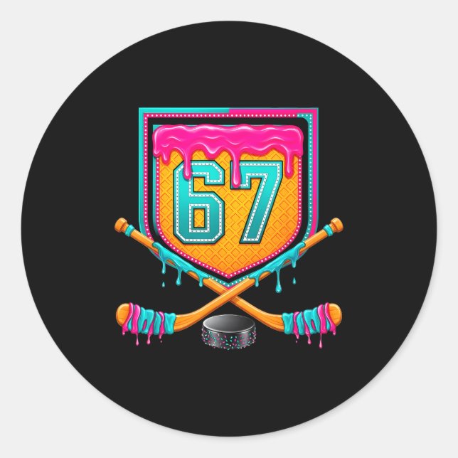 Ice Hockey Drip Number 67 Ice Hockey Player  Classic Round Sticker (Front)