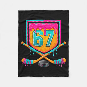 Ice Hockey Drip Number 67 Ice Hockey Player  Fleece Blanket