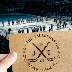 Ice Hockey Fan Family or Wedding Return Address Self-inking Stamp