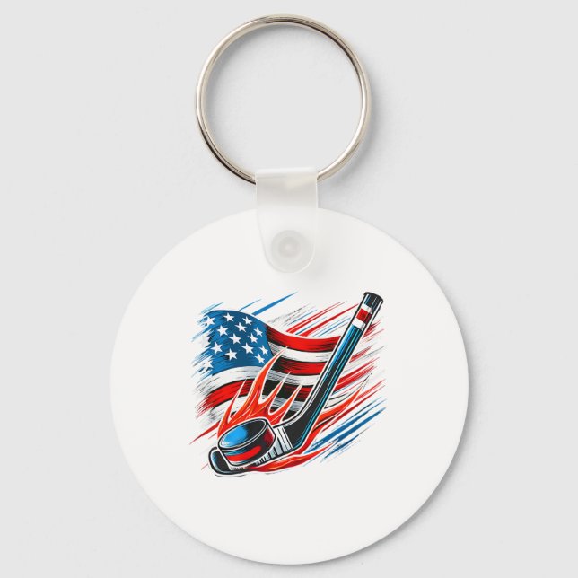 Ice Hockey Fan Players Patriotic 4th Of July Ameri Key Ring (Front)