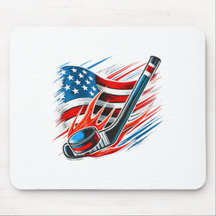 Ice Hockey Fan Players Patriotic 4th Of July Ameri Mouse Pad