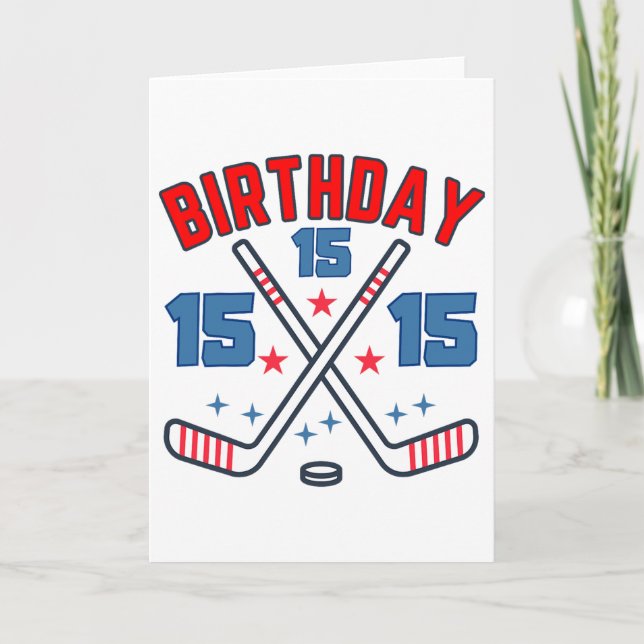 Ice Hockey Fifth-teen Birthday Boy 15th Party Boys Card (Front)
