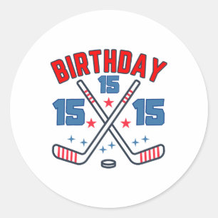Ice Hockey Fifth-teen Birthday Boy 15th Party Boys Classic Round Sticker