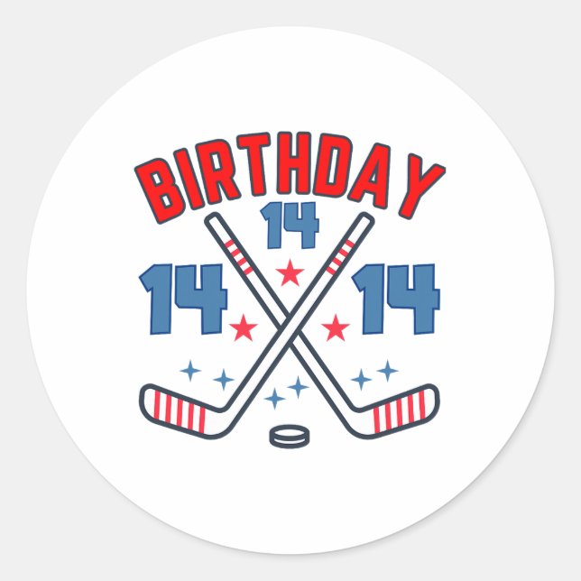 Ice Hockey Fourteen Birthday Boy 14th Party Boys A Classic Round Sticker (Front)