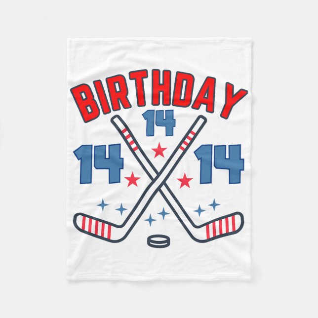 Ice Hockey Fourteen Birthday Boy 14th Party Boys A Fleece Blanket (Front)