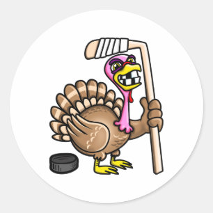 Ice Hockey Fun Thanksgiving Turkey Fall Session  Classic Round Sticker