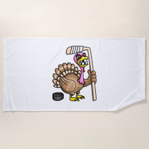 Ice Hockey Funny Thanksgiving Turkey fall session Beach Towel