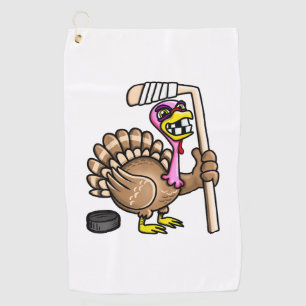 Ice Hockey Funny Thanksgiving Turkey fall session Golf Towel