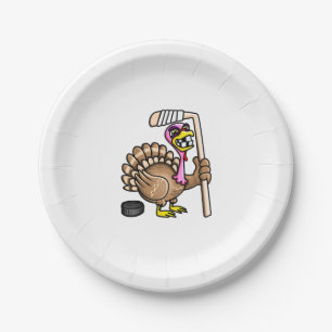 Ice Hockey Funny Thanksgiving Turkey fall session  Paper Plate