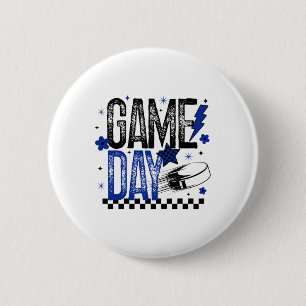 Ice Hockey Game Day Hockey Mom Retro Blue And Blac 6 Cm Round Badge