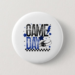 Ice Hockey Game Day Hockey Mom Retro Blue And Blac 6 Cm Round Badge