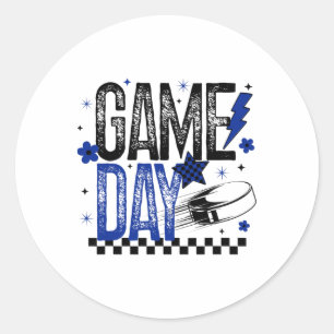 Ice Hockey Game Day Hockey Mom Retro Blue And Blac Classic Round Sticker