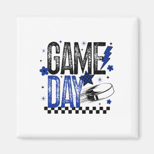 Ice Hockey Game Day Hockey Mom Retro Blue And Blac Magnet