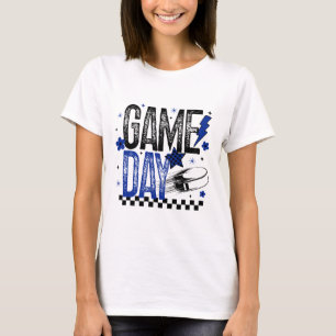Ice Hockey Game Day Hockey Mom Retro Blue And Blac T-Shirt