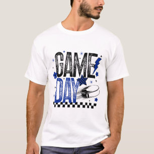 Ice Hockey Game Day Hockey Mom Retro Blue And Blac T-Shirt