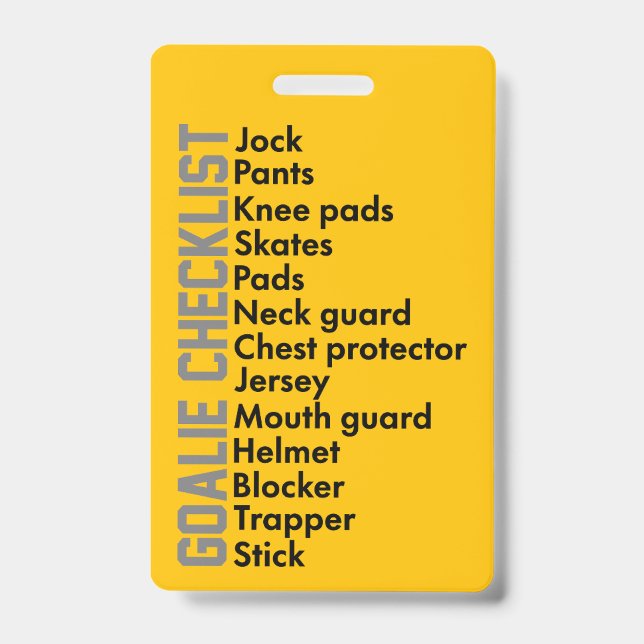 Ice Hockey Gear Checklist ID Badge (Front)